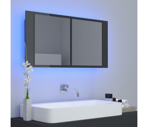 Armario espejo de baño luz LED acrílico gris brillo 90x12x45 cm