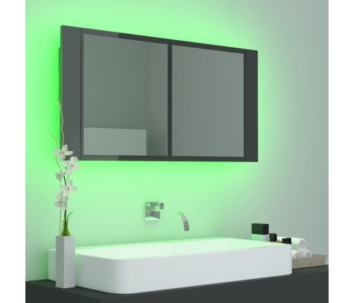 Armario espejo de baño luz LED acrílico gris brillo 90x12x45 cm