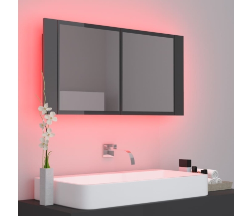 Armario espejo de baño luz LED acrílico gris brillo 90x12x45 cm