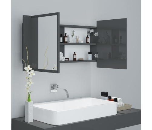 Armario espejo de baño luz LED acrílico gris brillo 90x12x45 cm