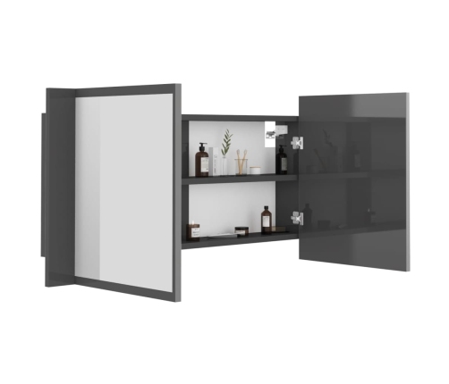 Armario espejo de baño luz LED acrílico gris brillo 90x12x45 cm