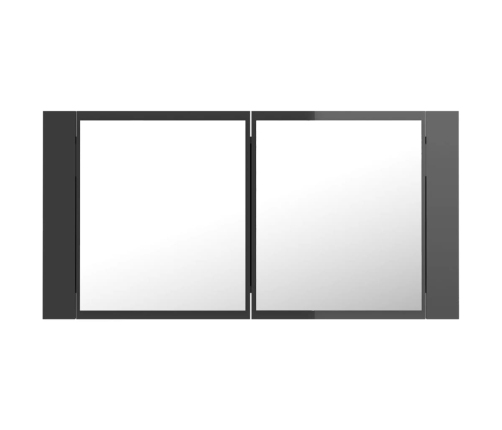 Armario espejo de baño luz LED acrílico gris brillo 90x12x45 cm