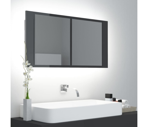 Armario espejo de baño luz LED acrílico gris brillo 90x12x45 cm