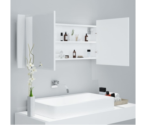 Armario espejo de baño con luz LED acrílico blanco 100x12x45 cm