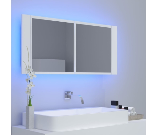 Armario espejo de baño con luz LED acrílico blanco 100x12x45 cm