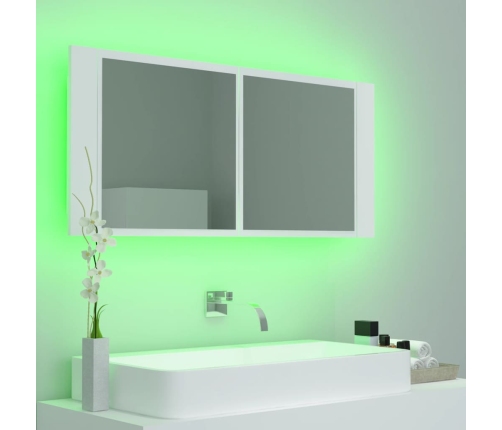 Armario espejo de baño con luz LED acrílico blanco 100x12x45 cm