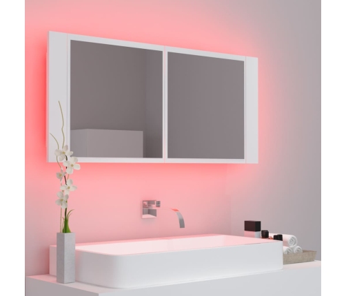 Armario espejo de baño con luz LED acrílico blanco 100x12x45 cm