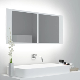 Armario espejo de baño con luz LED acrílico blanco 100x12x45 cm