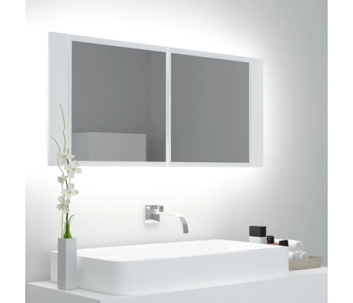 Armario espejo de baño con luz LED acrílico blanco 100x12x45 cm