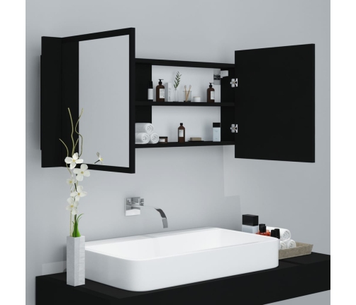 Armario espejo de baño con luz LED acrílico negro 100x12x45 cm