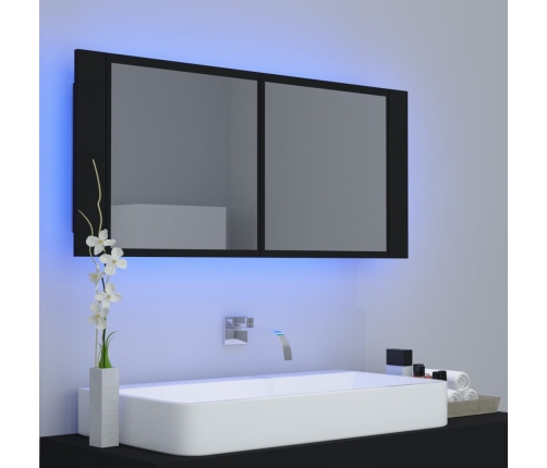 Armario espejo de baño con luz LED acrílico negro 100x12x45 cm