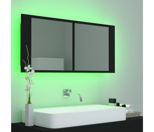 Armario espejo de baño con luz LED acrílico negro 100x12x45 cm