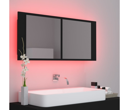 Armario espejo de baño con luz LED acrílico negro 100x12x45 cm