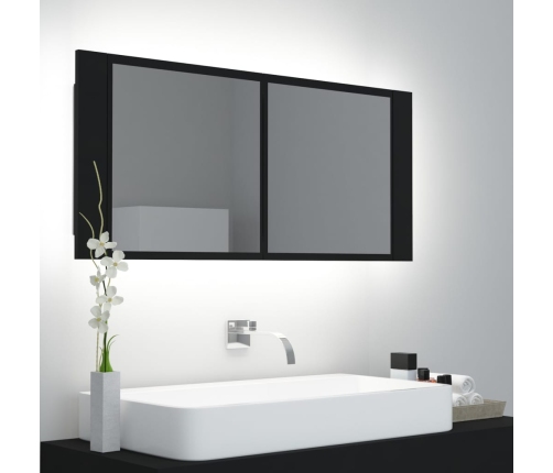 Armario espejo de baño con luz LED acrílico negro 100x12x45 cm