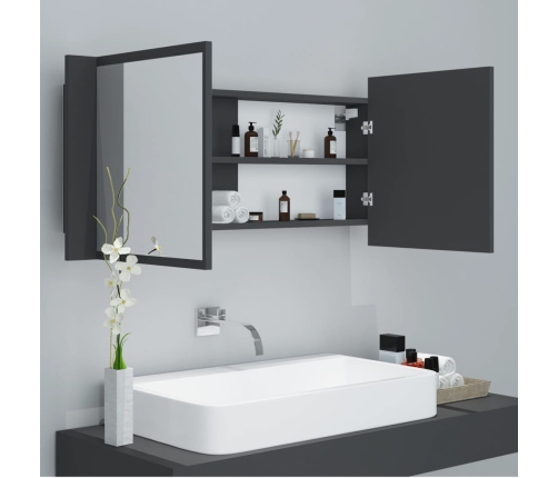 Armario espejo de baño con luz LED acrílico gris 100x12x45 cm