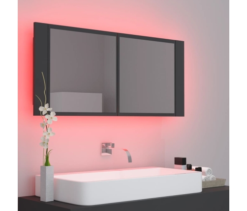 Armario espejo de baño con luz LED acrílico gris 100x12x45 cm