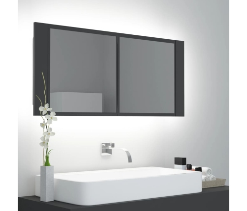 Armario espejo de baño con luz LED acrílico gris 100x12x45 cm