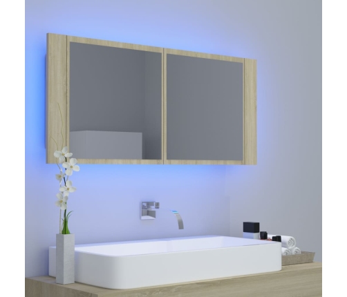 Armario espejo de baño LED acrílico roble Sonoma 100x12x45 cm