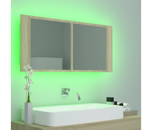 Armario espejo de baño LED acrílico roble Sonoma 100x12x45 cm