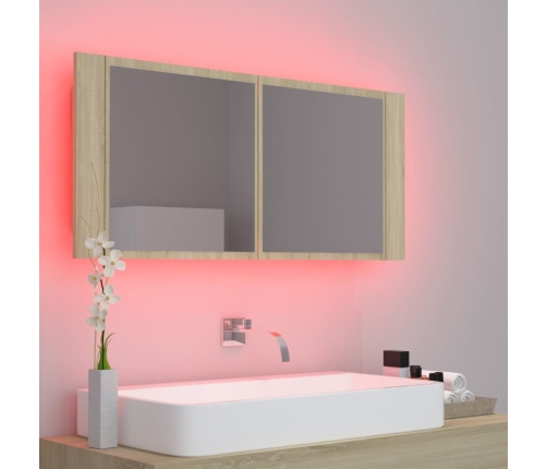 Armario espejo de baño LED acrílico roble Sonoma 100x12x45 cm