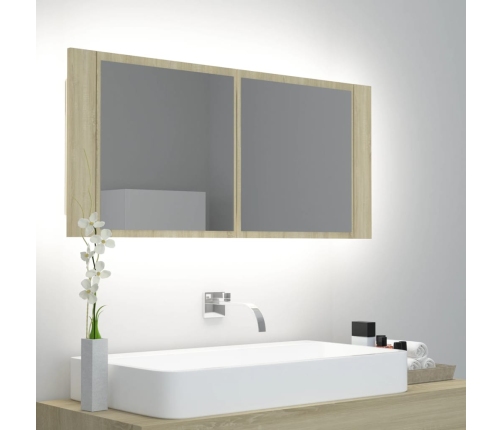 Armario espejo de baño LED acrílico roble Sonoma 100x12x45 cm