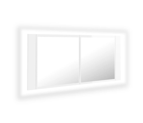 Armario espejo de baño LED acrílico blanco brillo 100x12x45 cm