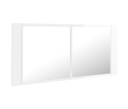 Armario espejo de baño LED acrílico blanco brillo 100x12x45 cm