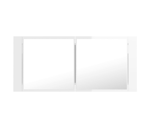 Armario espejo de baño LED acrílico blanco brillo 100x12x45 cm