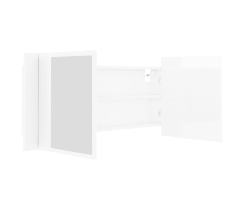 Armario espejo de baño LED acrílico blanco brillo 100x12x45 cm