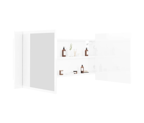 Armario espejo de baño LED acrílico blanco brillo 100x12x45 cm