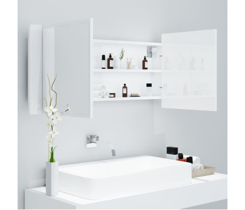 Armario espejo de baño LED acrílico blanco brillo 100x12x45 cm