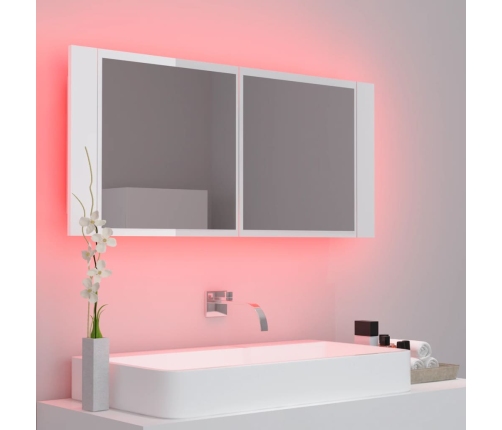 Armario espejo de baño LED acrílico blanco brillo 100x12x45 cm