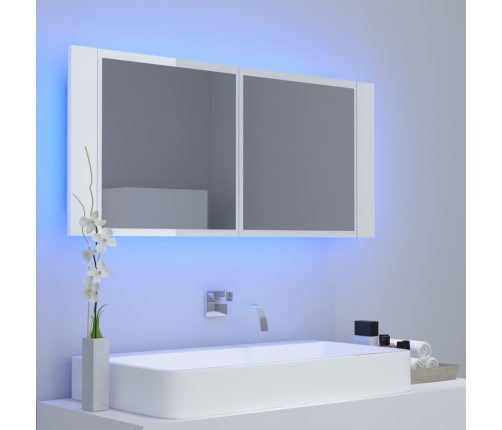 Armario espejo de baño LED acrílico blanco brillo 100x12x45 cm