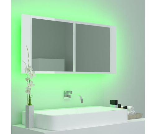 Armario espejo de baño LED acrílico blanco brillo 100x12x45 cm