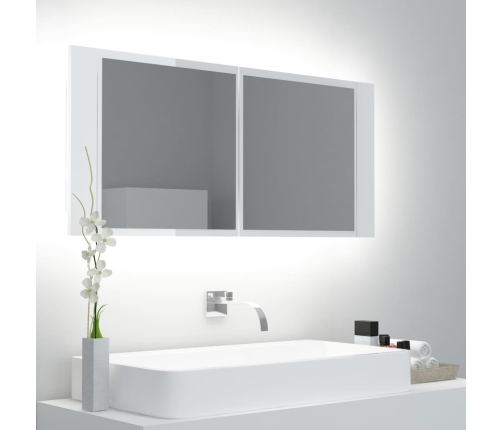 Armario espejo de baño LED acrílico blanco brillo 100x12x45 cm