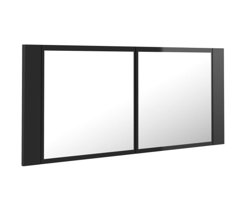 Armario espejo de baño LED acrílico negro brillo 100x12x45 cm