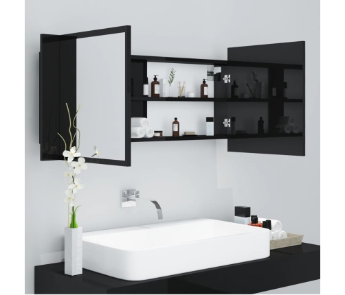 Armario espejo de baño LED acrílico negro brillo 100x12x45 cm