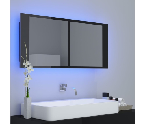 Armario espejo de baño LED acrílico negro brillo 100x12x45 cm