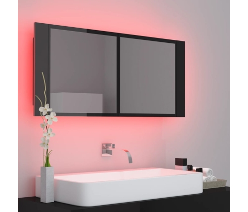 Armario espejo de baño LED acrílico negro brillo 100x12x45 cm