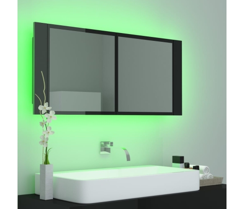 Armario espejo de baño LED acrílico negro brillo 100x12x45 cm