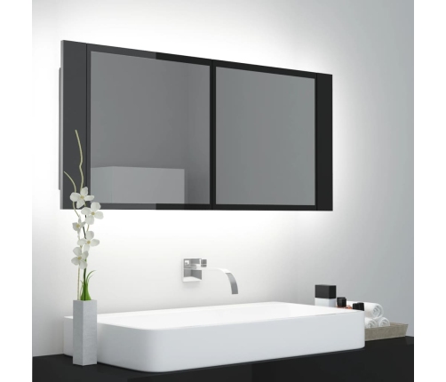 Armario espejo de baño LED acrílico negro brillo 100x12x45 cm