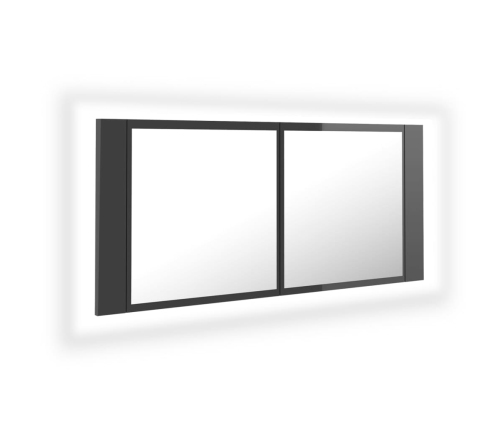 Armario espejo de baño LED acrílico gris brillo 100x12x45 cm