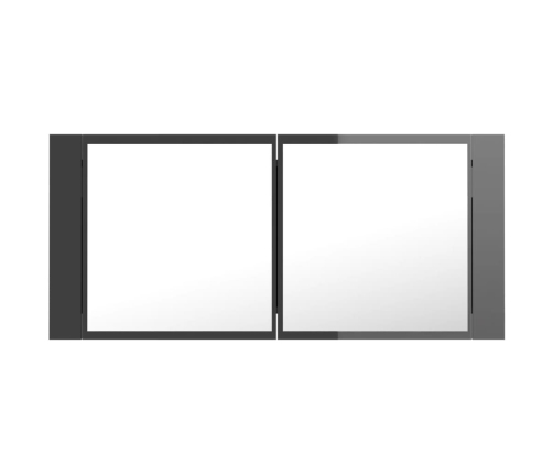 Armario espejo de baño LED acrílico gris brillo 100x12x45 cm