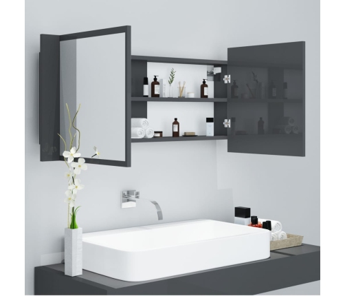 Armario espejo de baño LED acrílico gris brillo 100x12x45 cm