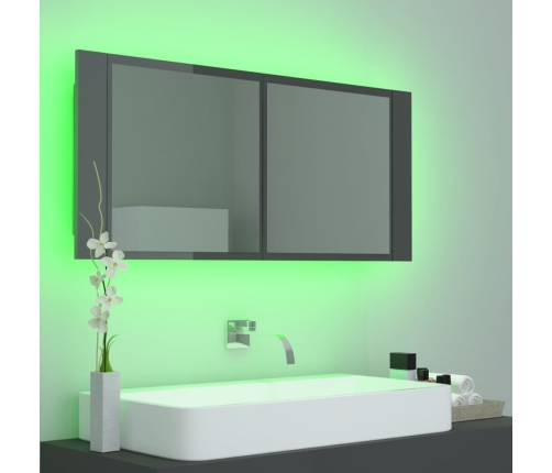 Armario espejo de baño LED acrílico gris brillo 100x12x45 cm