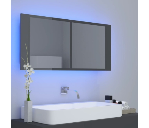 Armario espejo de baño LED acrílico gris brillo 100x12x45 cm