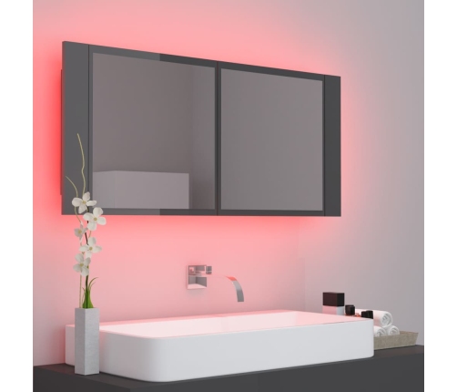 Armario espejo de baño LED acrílico gris brillo 100x12x45 cm