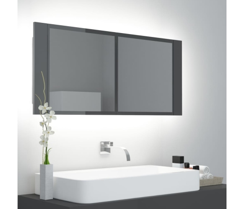 Armario espejo de baño LED acrílico gris brillo 100x12x45 cm