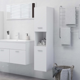 Armario de baño madera contrachapada blanco 30x30x130 cm