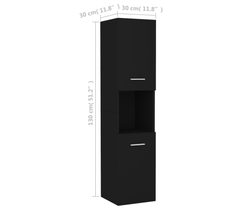 Armario de baño madera contrachapada negro 30x30x130 cm